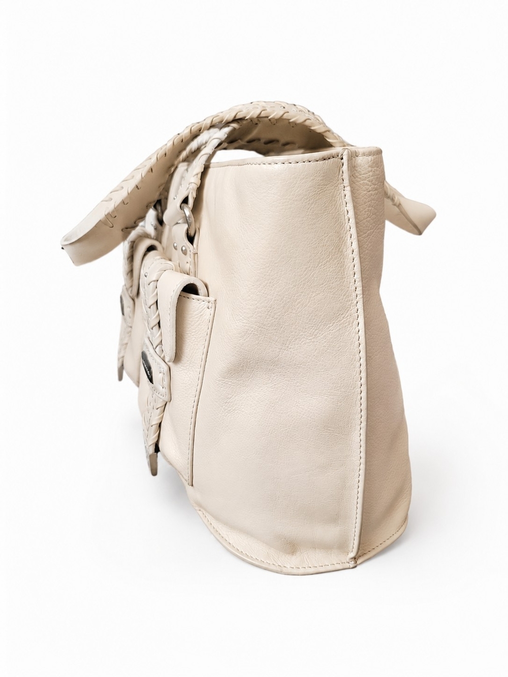 Michael Kors Cream Leather Tote/ShoulderBag with Braided Strap Silver Hardware - Picture 3 of 15